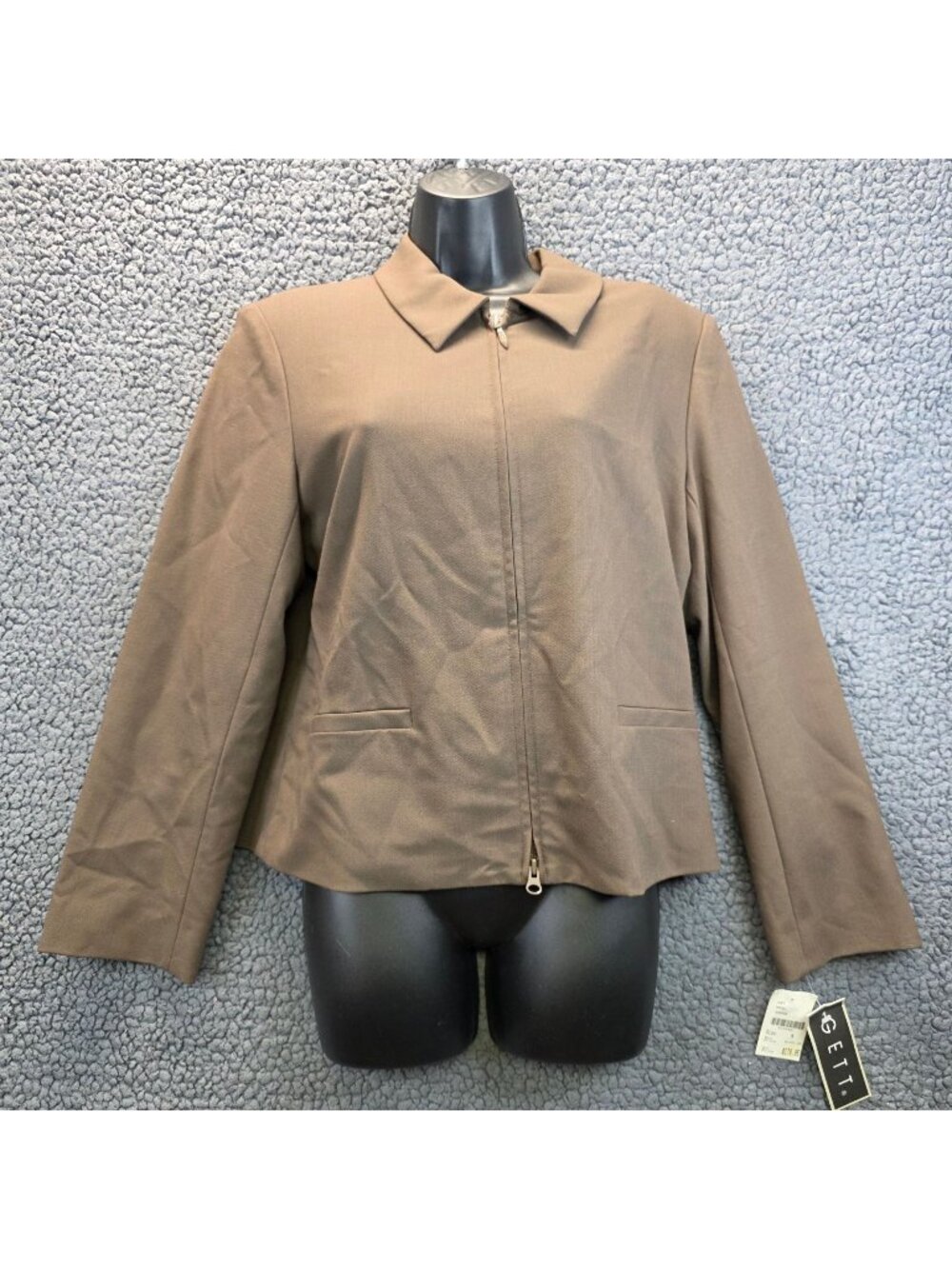 Gett Wool Full Zip Jacket M Brown Quiet Luxury Capsule Parisian Neutral Preppy